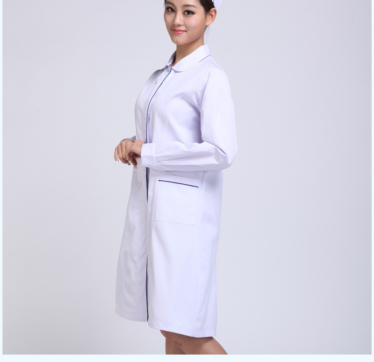護士服冬裝娃娃領(lǐng)白se加藍邊 長袖醫(yī)生服護士服白大褂