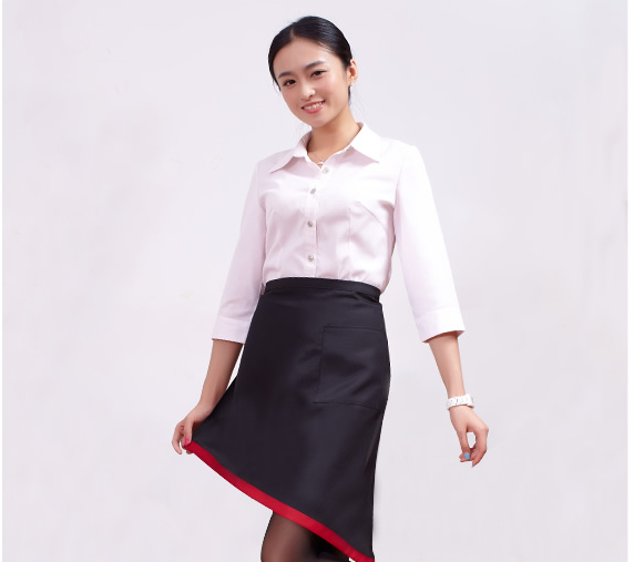 日式簡約撞se時(shí)尚家居圍裙9238紅se/黑se半身女款工作服