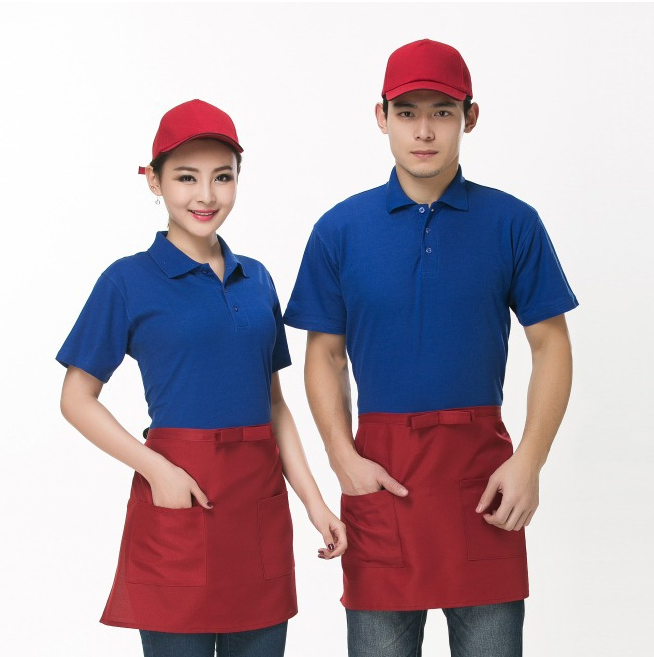 餐飲火鍋店短款半身圍裙 奶茶店餐廳服務(wù)員工作服純se圍裙